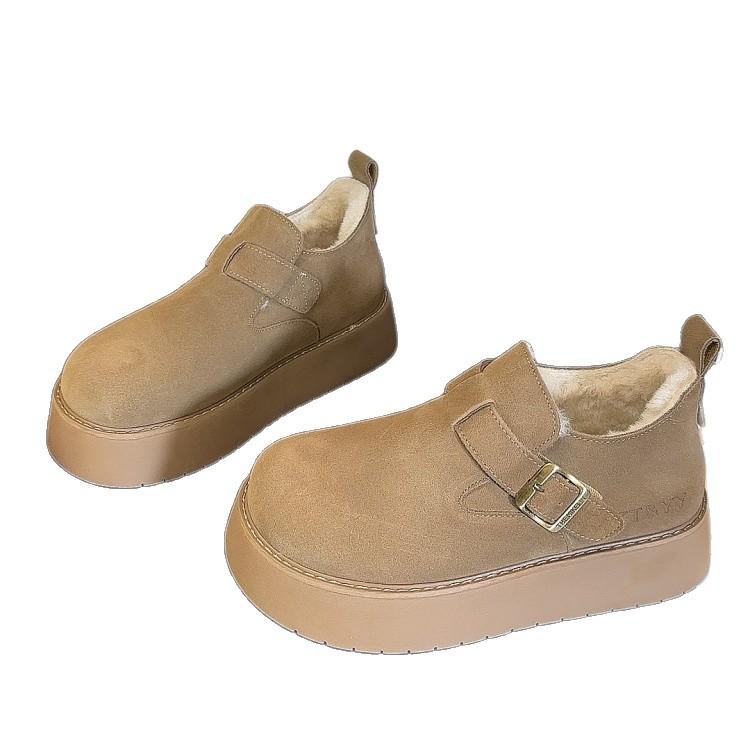 Winter Birkenstocks women's thick soles increase in height, genuine leather cowhide piled and thickened fluff, one pedal, lazy Birkenstocks shoes