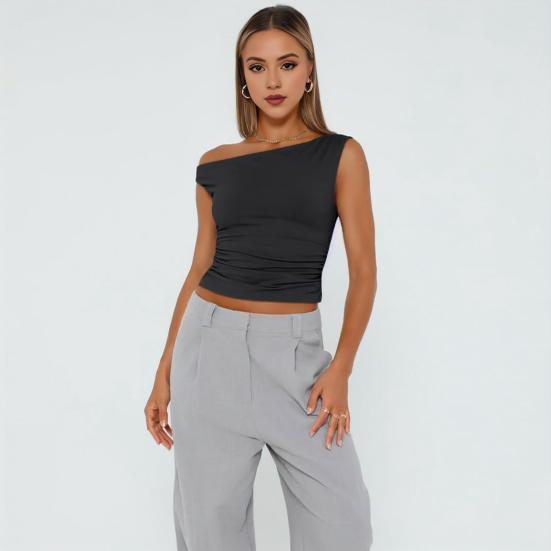 Женский жилет с косым воротником, пуловер без рукавов, однотонный, приталенный, с асимметричным вырезом, камзол