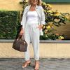 (SU)Fashion Women's Casual Solid Color Long Sleeve Shirts  Cotton Linen Pants Suit