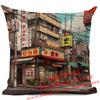 Cartoon Street Corner Linen Cushion Cover Japan Architecture Style Home Decoration Living Room Sofa Throw Pillows Case 45X45Cm
