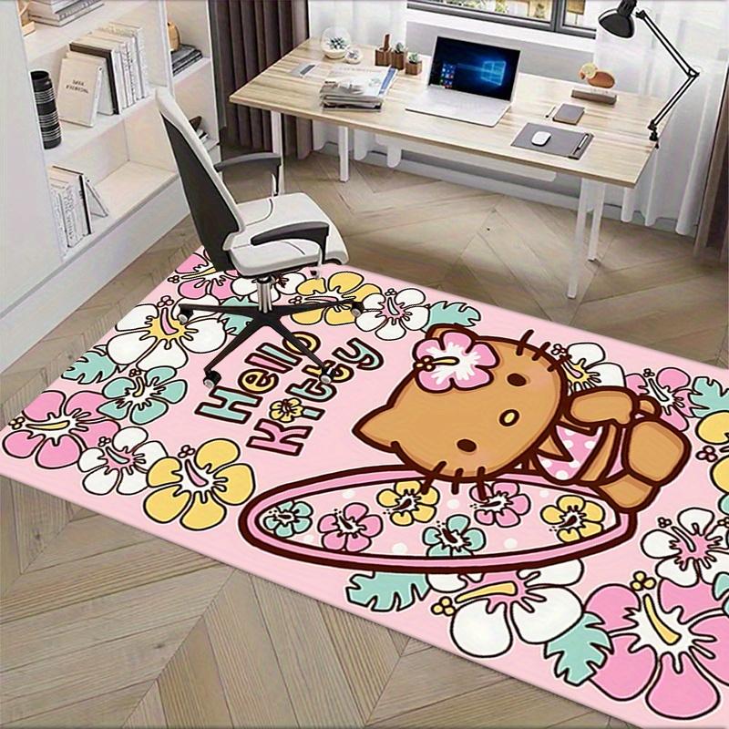 Office Rug Hello Kitty, Floral Anti-Slip Rug, Machine Washable for Living Room, Bedroom, Office, Multiple Sizes, Bedroom Mat, Decorative Mat, Durable