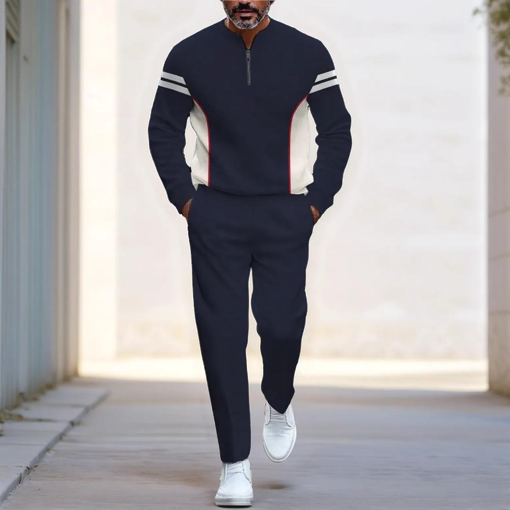 Весенне-осенняя модная уличная одежда Мужской комплект из двух предметов с длинным рукавом, на молнии до середины, со стойкой, брюки, спортивная одежда, мужская одежда