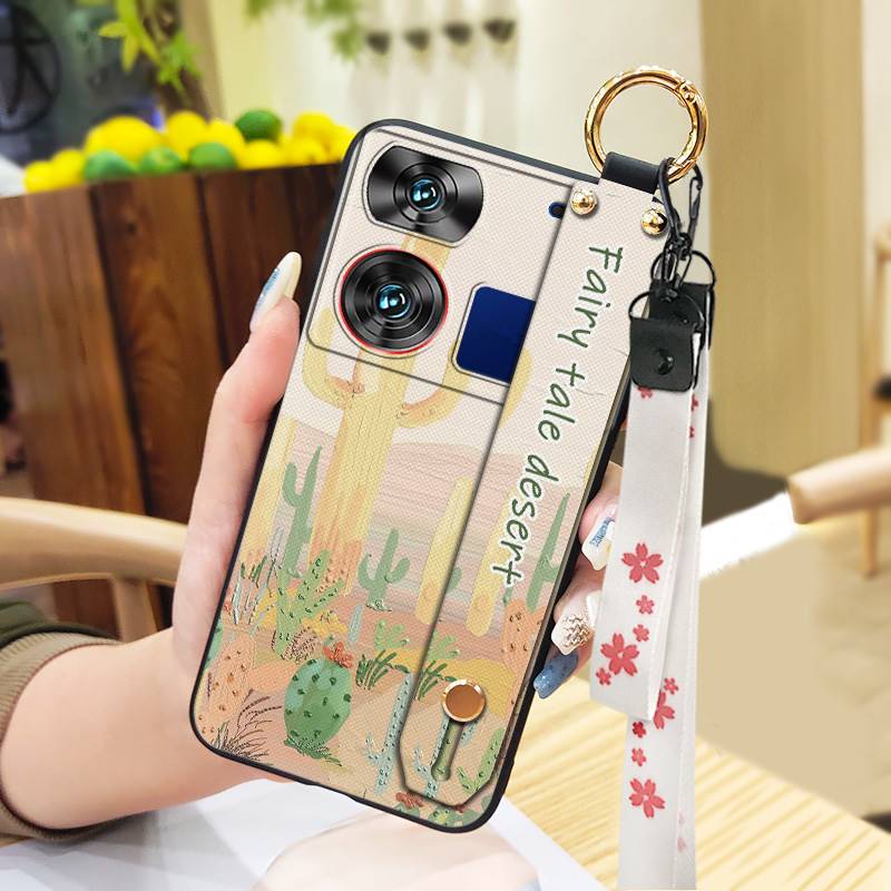 Waterproof Kickstand Phone Case For ZTE Nubia Z60 Ultra Oil Painting Soft Case Fashion Design Flower Anti-knock Lanyard