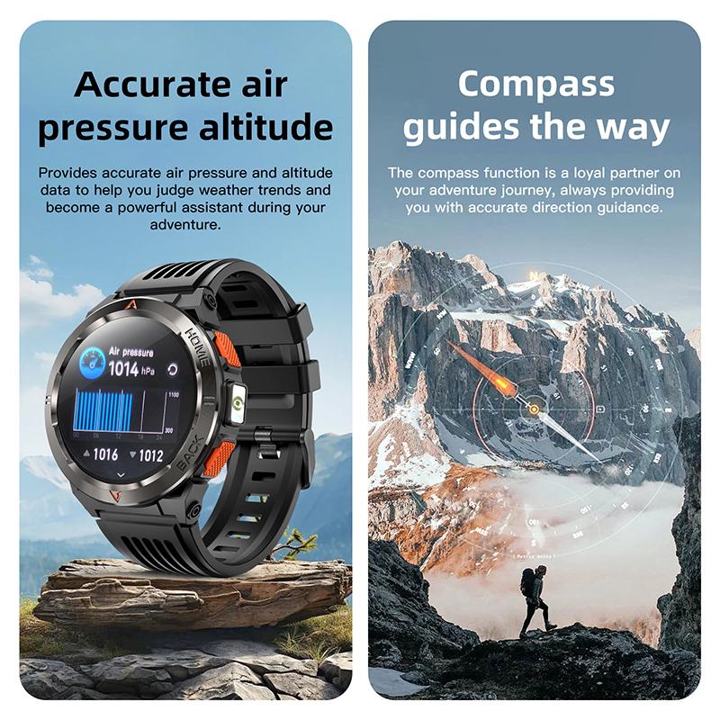 Умные часы с Bluetooth-звонком, GPS-позиционированием, компасом, фонариком, монитором сердечного ритма, измерителем артериального давления, водонепроницаемые