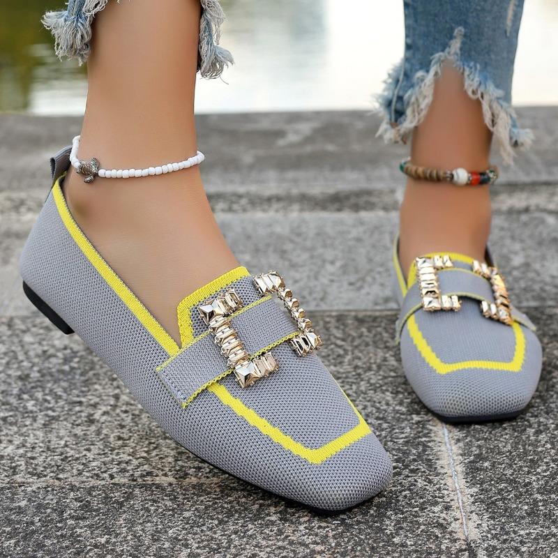 Модные женские балетки с квадратным носком, вязаные, дышащие, модные лоферы, слипоны, легкие кроссовки, женская дизайнерская обувь класса люкс