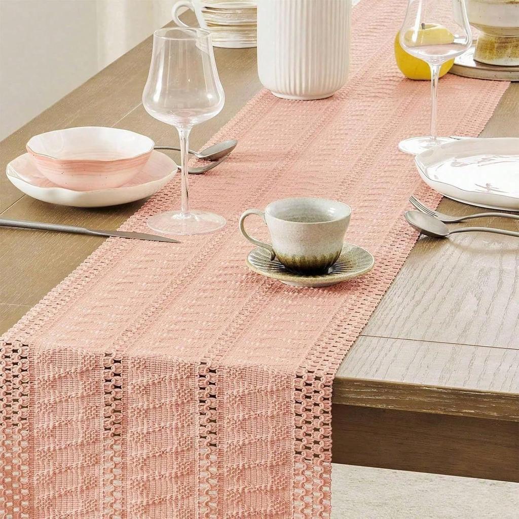Luxurious Bohemian-Style Cotton Linen Woven Table Runner With Tassels, Perfect For Home Décor, Modern Farmhouse Style, And Table Decoration.