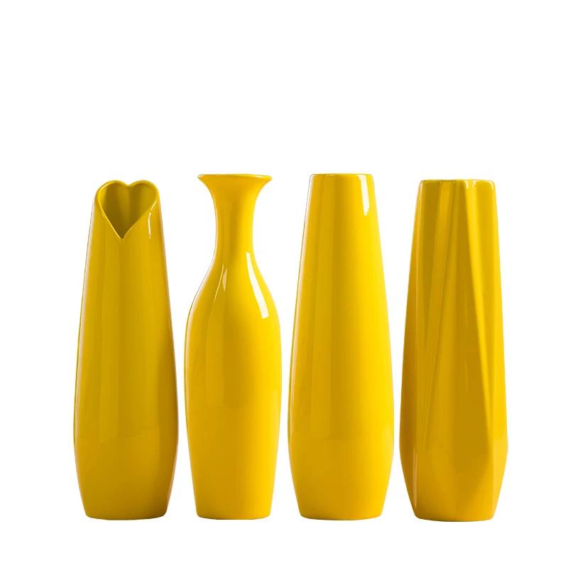 Yellow Color Ceramic Vase Big Size Flower Porcelain Vase Modern Fashion Tabletop Vase Home Wedding Christmas Decoration