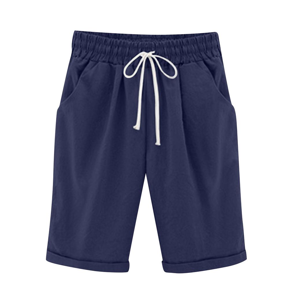 Женская мода, новые летние однотонные тонкие свободные брюки со средней талией, повседневные брюки с пятью точками