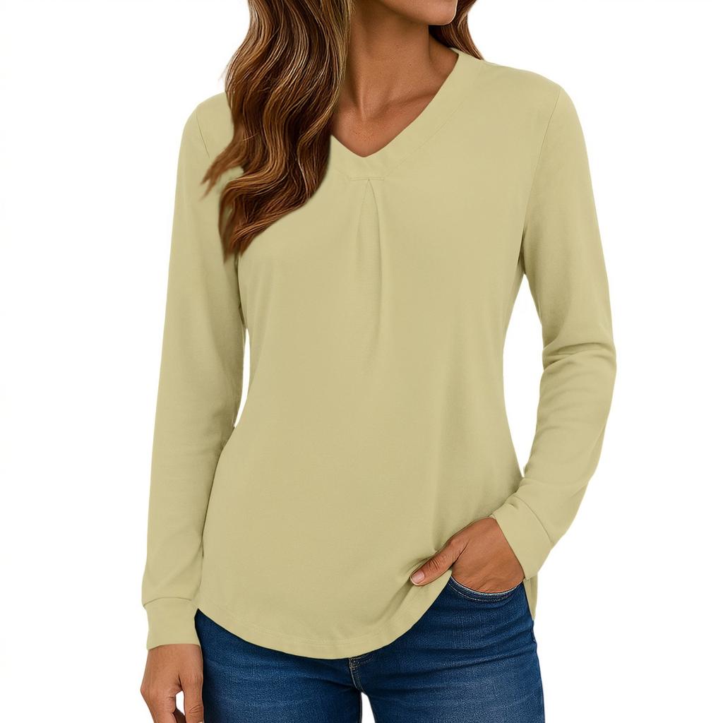 Женская блузка с длинным рукавом и V-образным вырезом, деловая повседневная туника, топ свободного кроя, рабочая рубашка