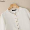 ZANZEA Women Round Neck Casual Long Sleeve Cardigan Blouse