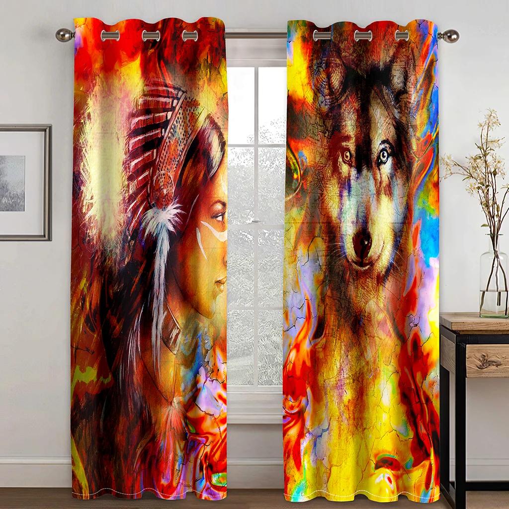 Абстрактное искусство, животные, богемный, психоделический, лев, волк, светофильтрующие шторы, оконные шторы для гостиной, спальни, 2 шт., декор