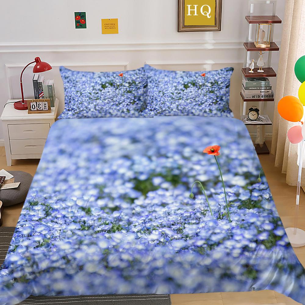 Комплект постельного белья из микрофибры с 3D принтом цветов, пододеяльник королевского размера, комплект постельного белья высокого качества для девочек, декор для спальни