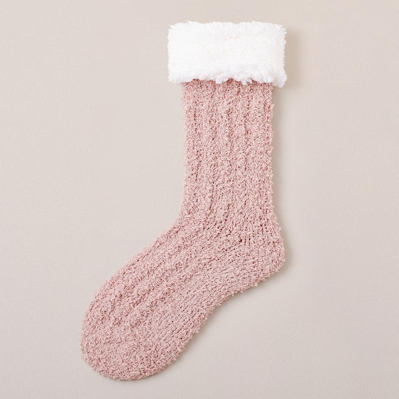 Коралловые бархатные носки женские зимние бархатные толстые теплые носки-тапочки для сна дома плюшевые осенне-зимние снежно-лунные носки