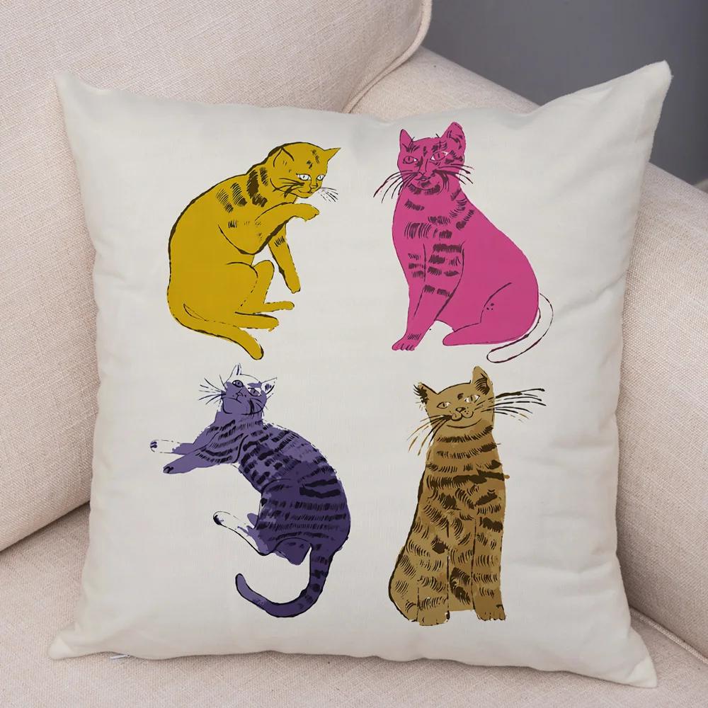 Andy Warhol Sunset Cat Cattle Banana Pillowcase Decor Nordic Pillow Case for Sofa Home Plush Throw Vintage Cushion Cover