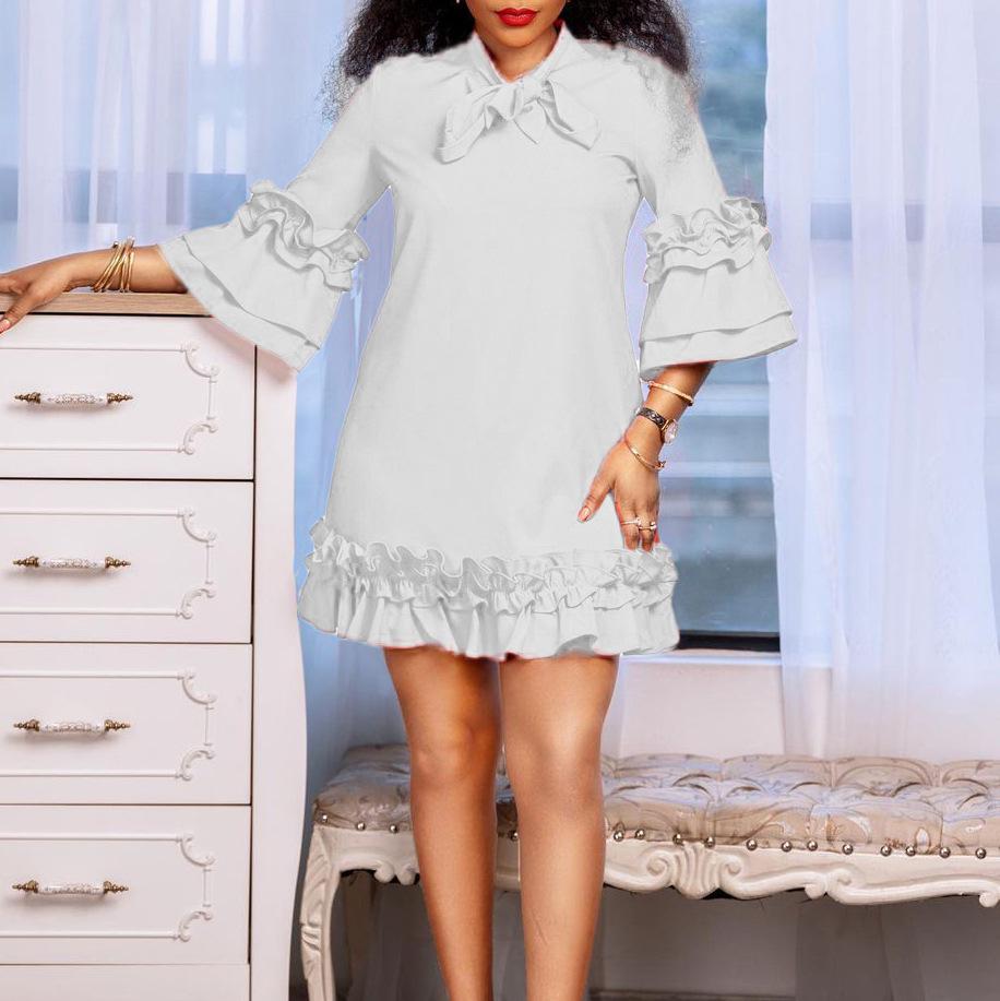 2024 Summer Plus Size Women's Loose Tie Ruffle Dress