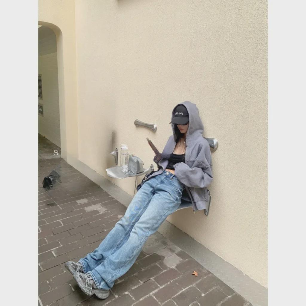 SUNONEONE Women's Blue Wide-Leg Jeans - Autumn/Winter Loose Fit Trousers