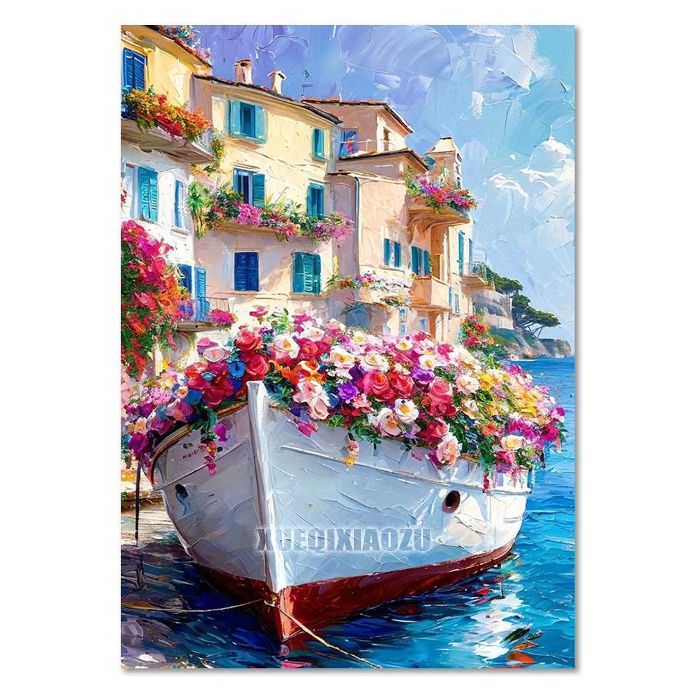 Морской парусник 5D Набор для алмазной живописи Вид на горы Цветочный дом Мозаика Вышивка крестом Сделай сам Домашний декор Подарок для взрослых начинающих