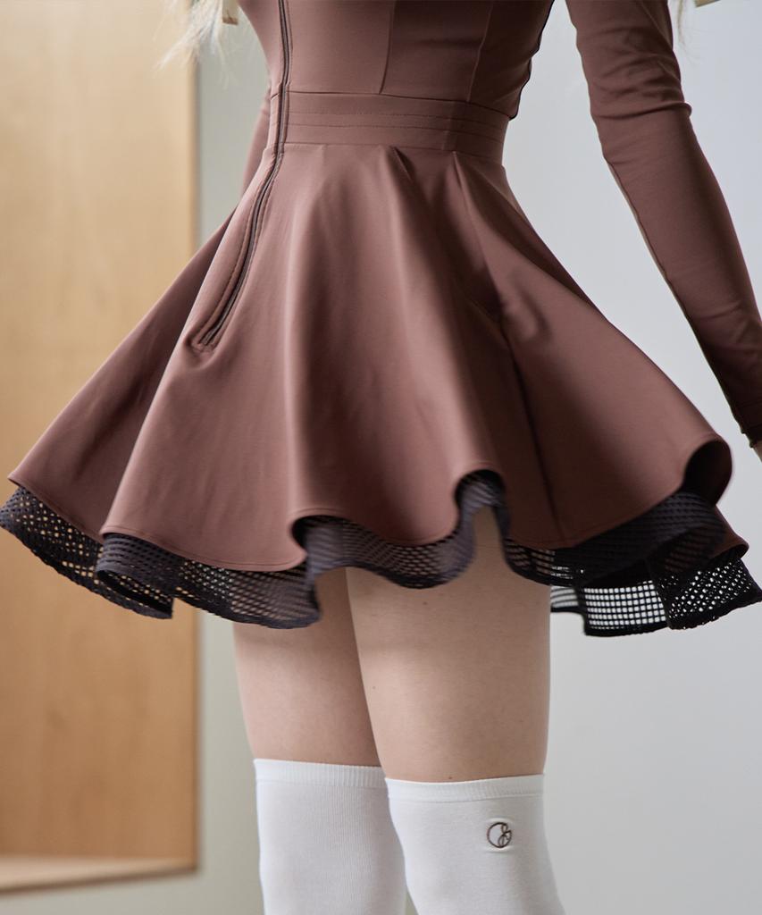 J Jane Mochi Long Sleeve Double Flare Dress (Brown)
