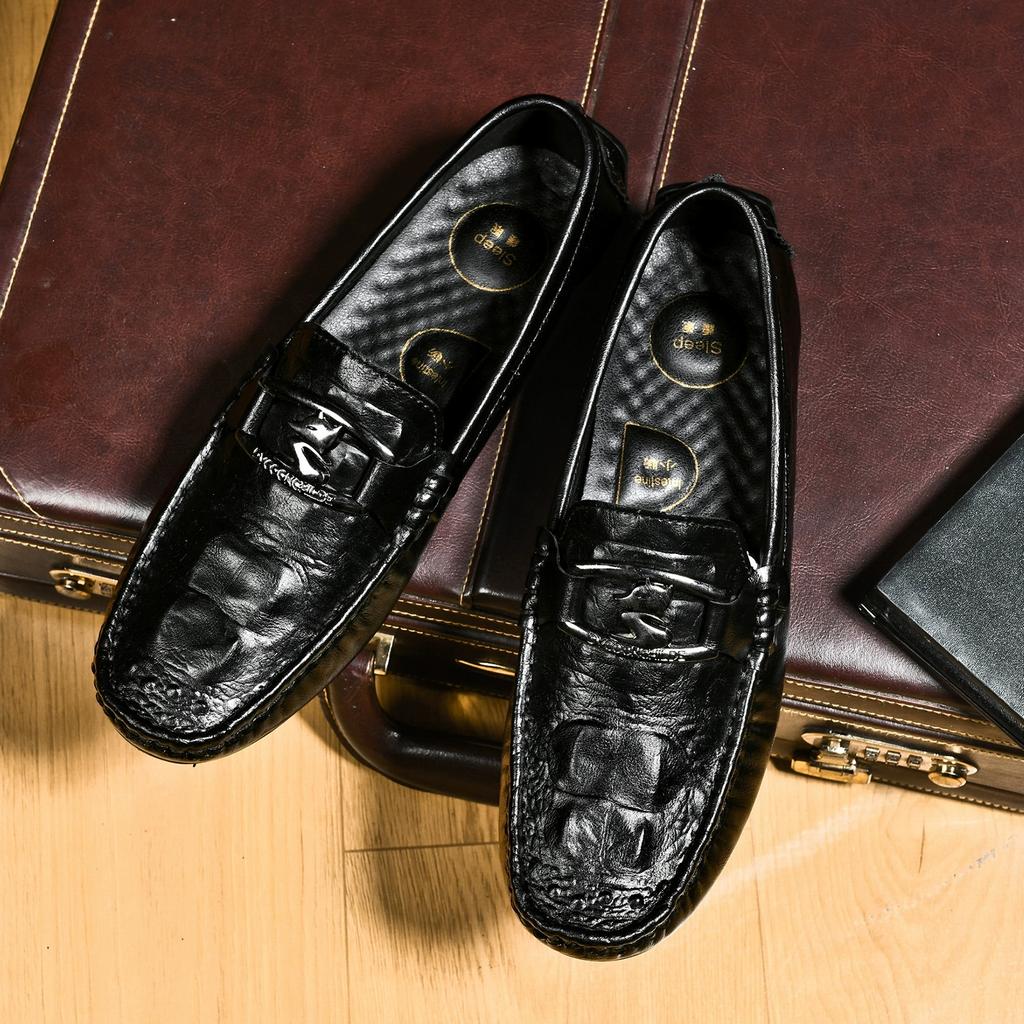 Fashion Luxury New Genuine Leather Men Shoes Crocodile Design Moccasins Mens Loafers Fashion Male Flat Driving Shoes