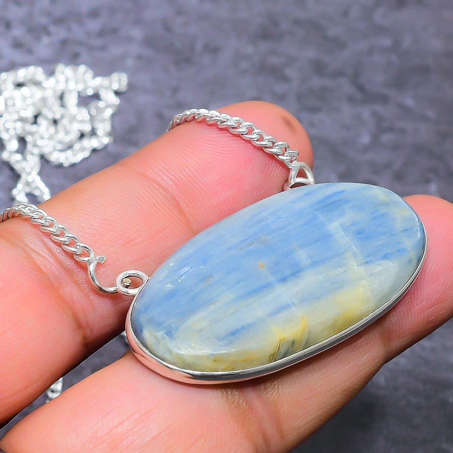 Голубой кианит драгоценный камень 925 стерлинговое серебро ювелирное ожерелье 18"