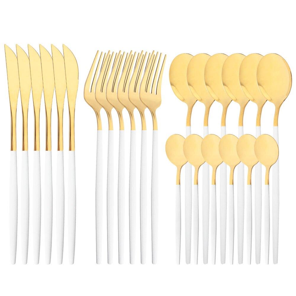 Purple Stainless Steel Cutlery Set 24pc For 6 Flatware Knife Fork Coffee Spoons Tableware Suit Household Kitchen Dinnerware Set