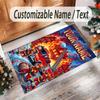 Fire Truck Theme Crystal Velvet Rug Personalized Custom Name Text Soft Floor Mat Home Decor