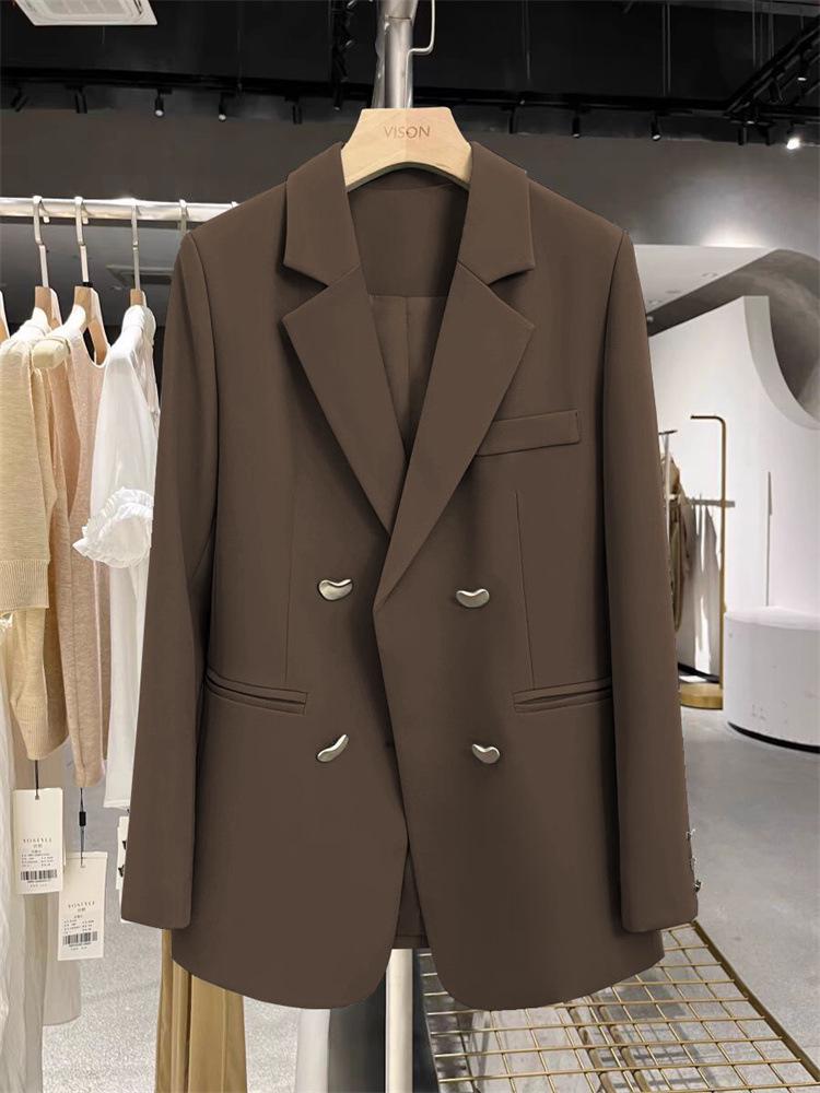 Женский серый текстурированный блейзер в британском стиле, весна/осень 2024