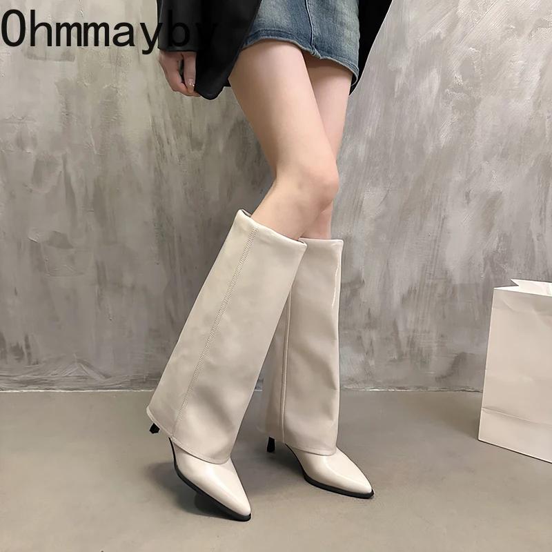 Уличный стиль, женские сапоги до колена, модные, с острым носком, длинные, на тонком каблуке, осенне-зимняя обувь