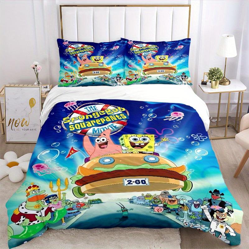 3pcs SpongeBob Movie Edition Design Bedding Set - Includes Quilt Cover and Pillowcases, Suitable for All Seasons, Machine Washable - Ideal G