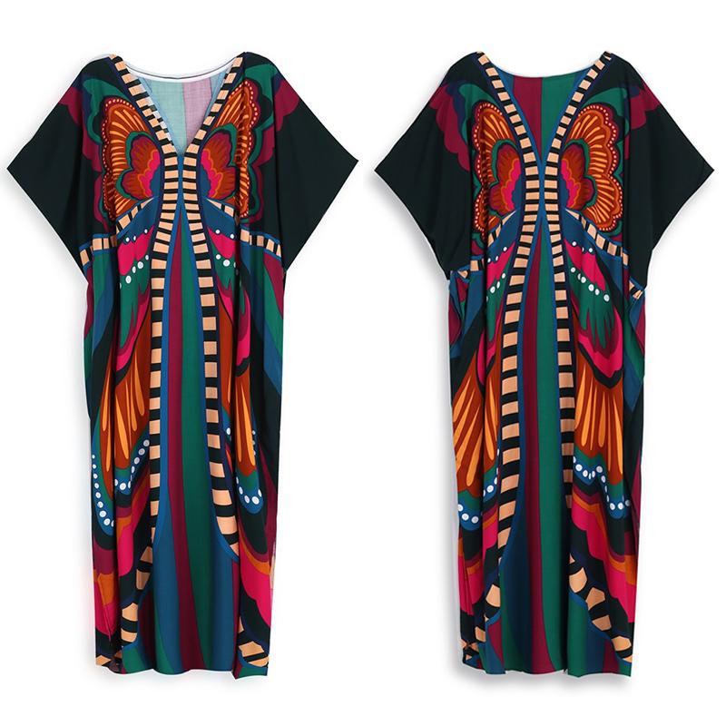 EDOLYNSA Турецкий халат с принтом и рукавами «летучая мышь», летняя туника, купальник больших размеров, накидка для женских купальников, синие платья-кафтаны Q1415