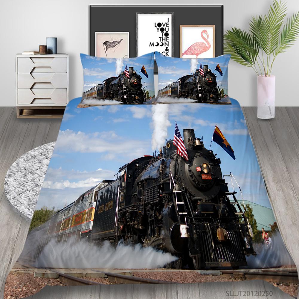 Комплект постельного белья 3D Classic Train Series, винтажное транспортное одеяло и наволочка, 2/3 предмета, AU/DE/US/UK/EU, полноразмерное украшение для дома
