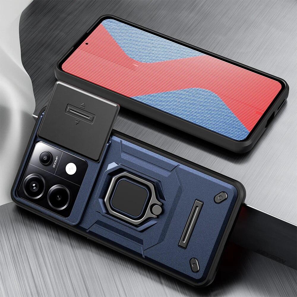 KEYSION Противоударный защитный чехол для Xiaomi POCO X6 Pro, защитное кольцо для объектива камеры, подставка, задняя крышка для телефона POCO X5 Pro 5G