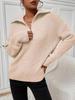 Plus Size V-Neck Turn-Down Collar Long Sleeve Knitted Sweater - Women's Casual & Versatile Ribbed Fashion for Autumn/Winter.