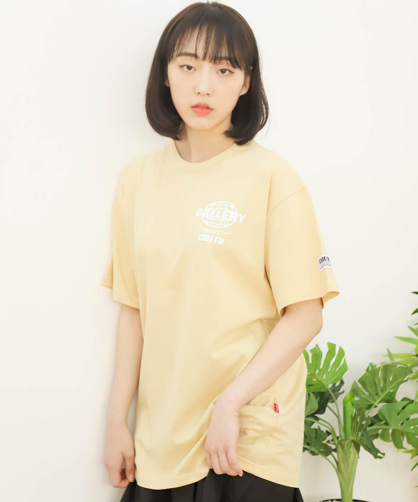 CODE I'M 30-Count Single Earth Logo Print Oversized Short Sleeve T-Shirt Yellow