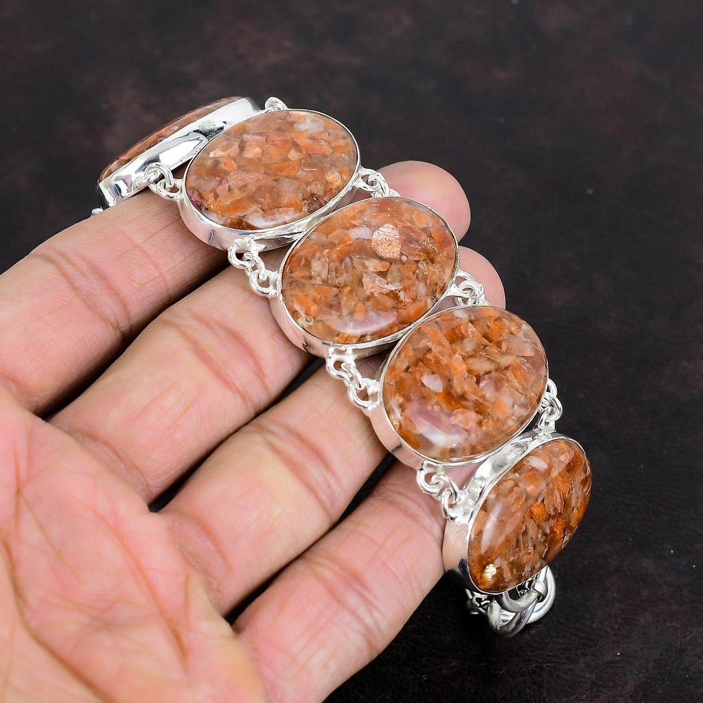 Sunstone bracelet natural gemstone bracelet unique jewelry 925 sterling silver bracelet adjustable chain bracelet handmade bracelet for gift