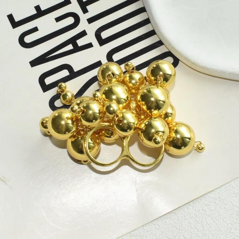 Round Ball Metal Balls Ring Vintage Punk Tassel Ring Fashionable Double Band Ring for Women