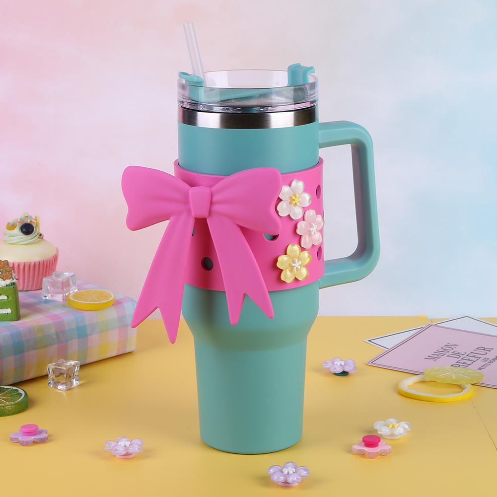 Silicone Cute Bow Water Cup Sleeve Bow Protective Sleeve Cute Bow Tumbler Protector Bow Protective Cover for 40oz Tumbler Cup
