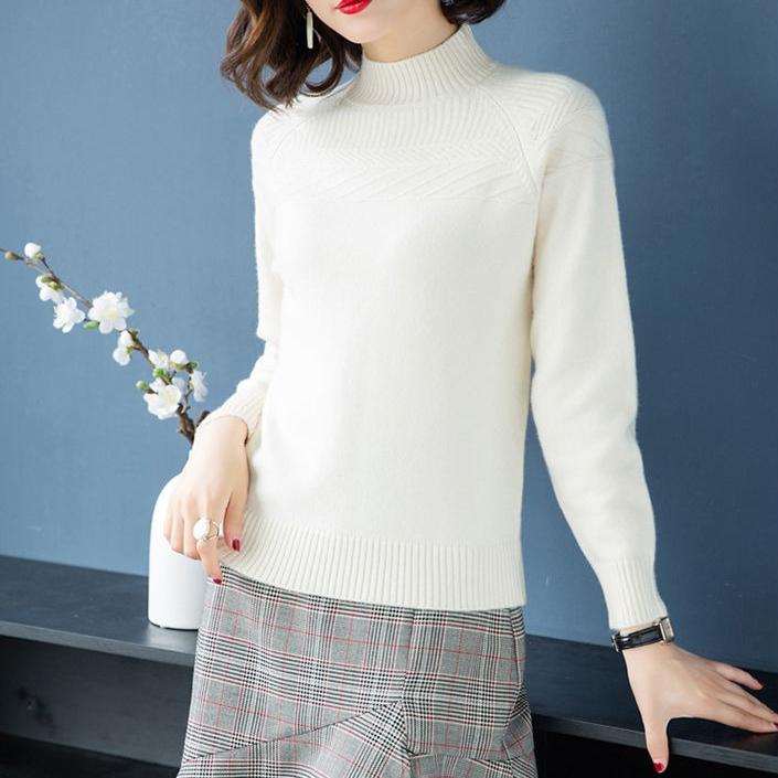 Женский свитер однотонный с полувысоким воротником пуловер для женщин на осень и зиму свободный и повседневный вязаный свитер в корейском стиле