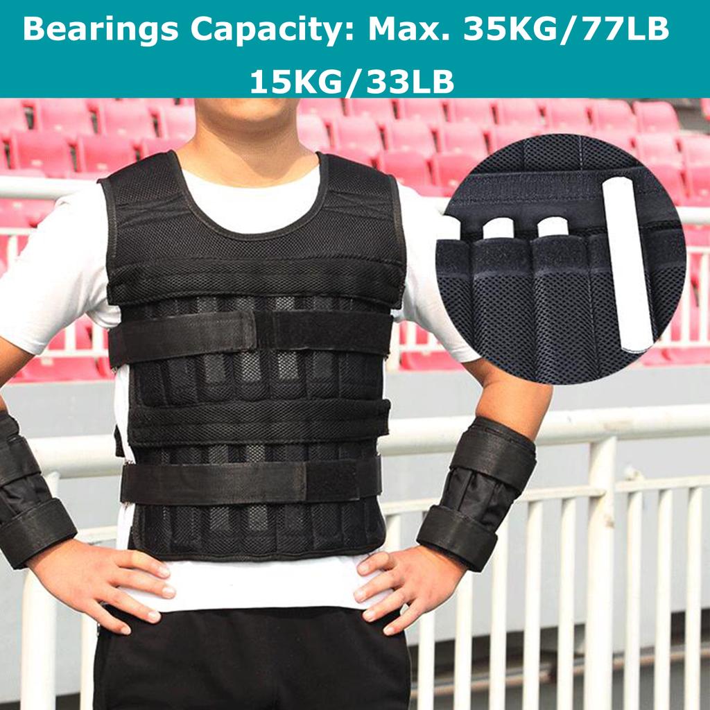 Max Loading 15kg 35kg Adjustable Vest Weight Exercise Weight Loading Cloth Strength Training with 6kg Leg Weight 5kg