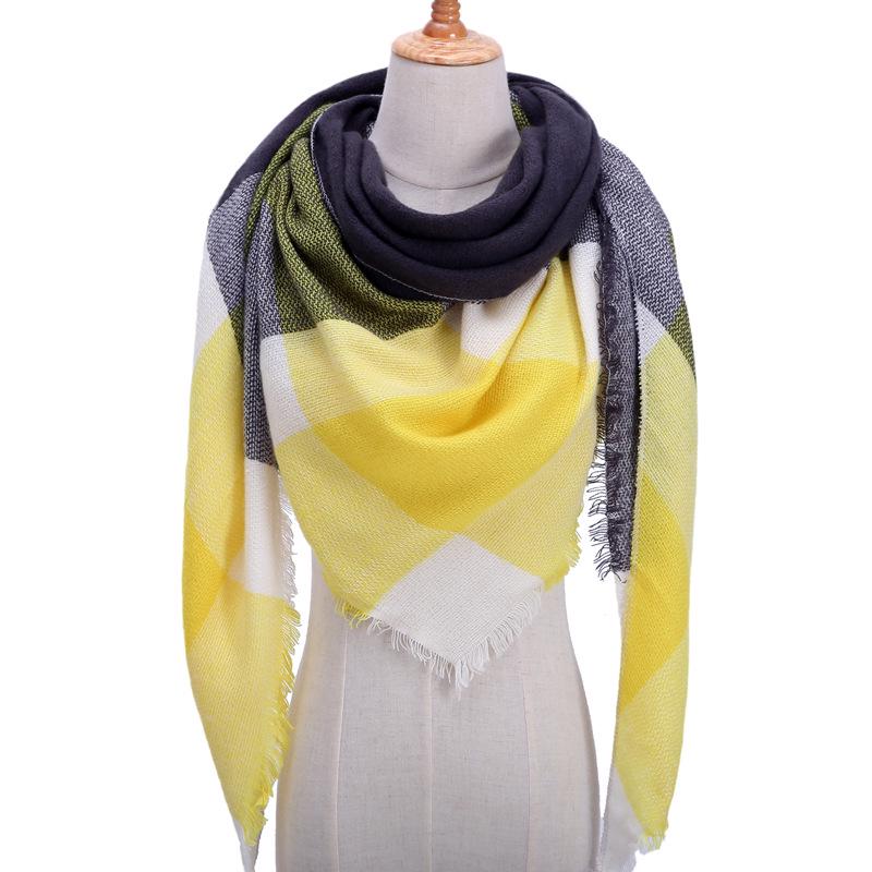 Autumn And Winter European And American Style Imitation Cashmere Scarf, High-Density Triangular Scarf, Checkered Scarf, Warm Shawl