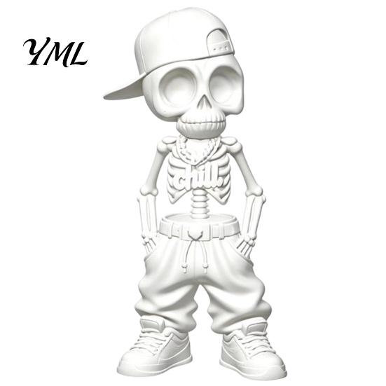Halloween Skeleton Ornaments Street Style Hip-Hop Figurine, 3D Printed Baseball Cap PLA Statue Statue, Cool Sculpture for Home Office Desktop