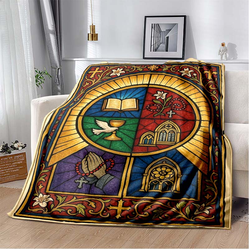 Jewish Hanukkah Golden Menorah Dove Star Of David Vintage Blue Red Border Print Soft Flannel Throw Blanket Warm Sofa Bed Decor Cover For Holiday Fans