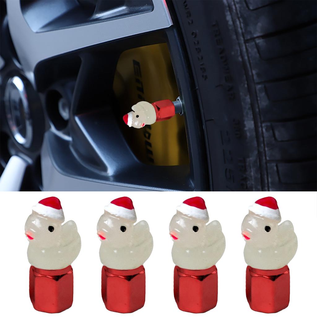 4Pcs Christmas Duck Glow in The Dark Tire Valve Caps Auto Tire Valve Stem Caps Tire Air Valve Caps for Cars Motorcycles Bicycles