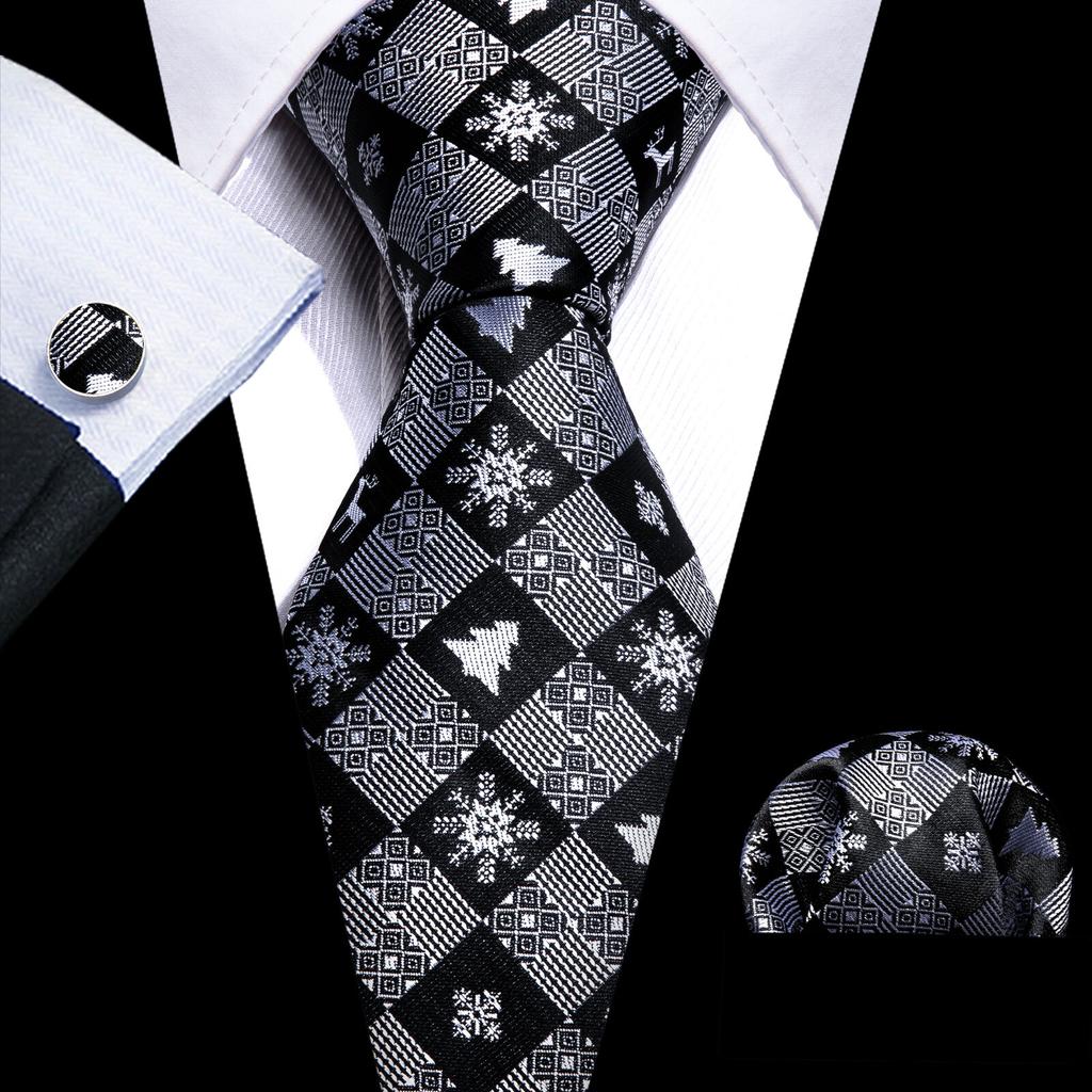Barry.Wang Mens Novelty Plaid Striped Neckties Handkerchief Cufflinks Set Formal Casual Business