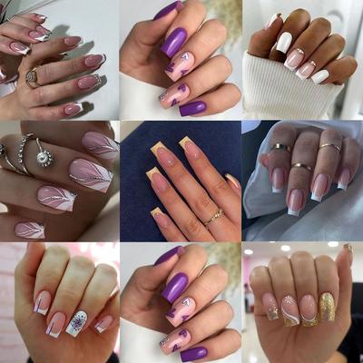 24 шт. съемные накладные ногти Nials Press on, сделай сам, длинные квадратные накладные ногти с белым краем, французский стиль