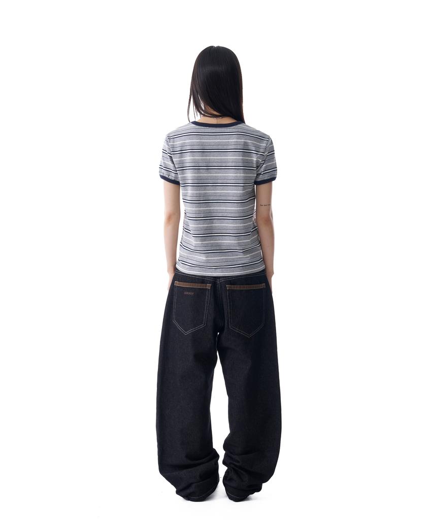 AAKAM Waist Contrast Denim Pants (Black)