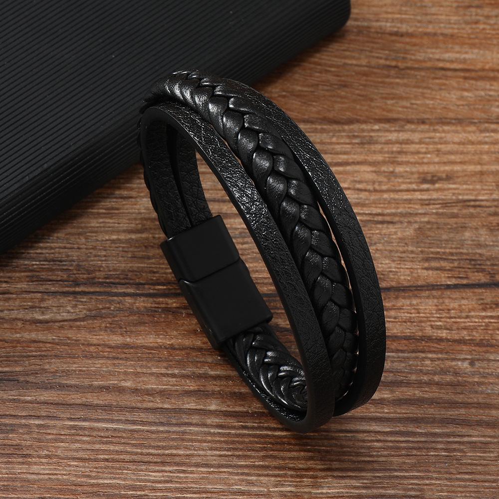 Мужской плетеный браслет из ретро-кожи и шнура с магнитной застежкой - Европейский и американский этнический стиль