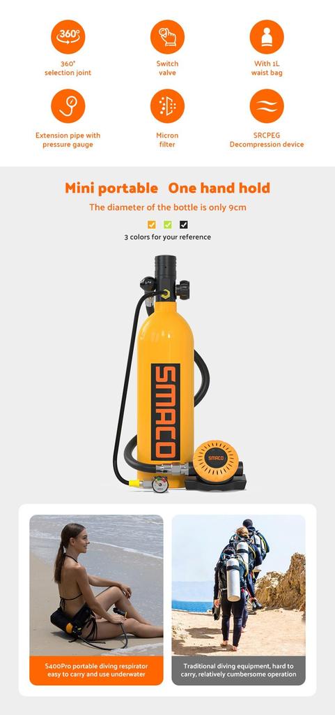 Баллон для подводного плавания SMACO S400 Pro 1 л - черный