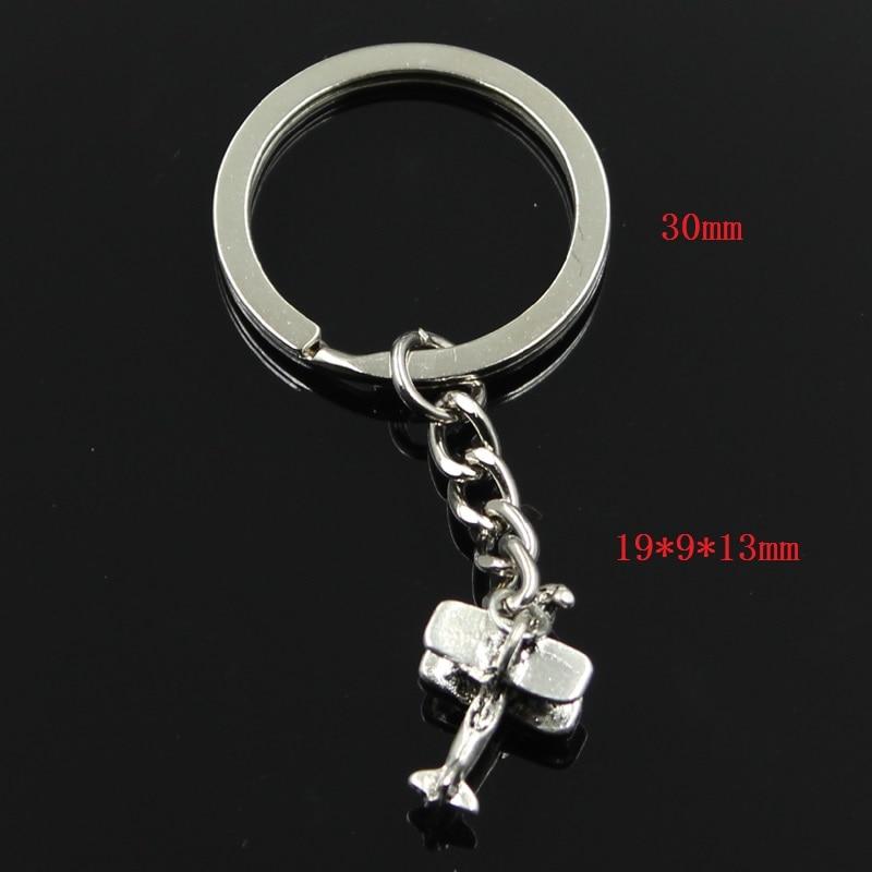 Fashion 30mm Key Ring Metal Key Chain Keychain Jewelry Antique Silver Color Plated Airplane Plane Biplane 19x9x13mm Pendant