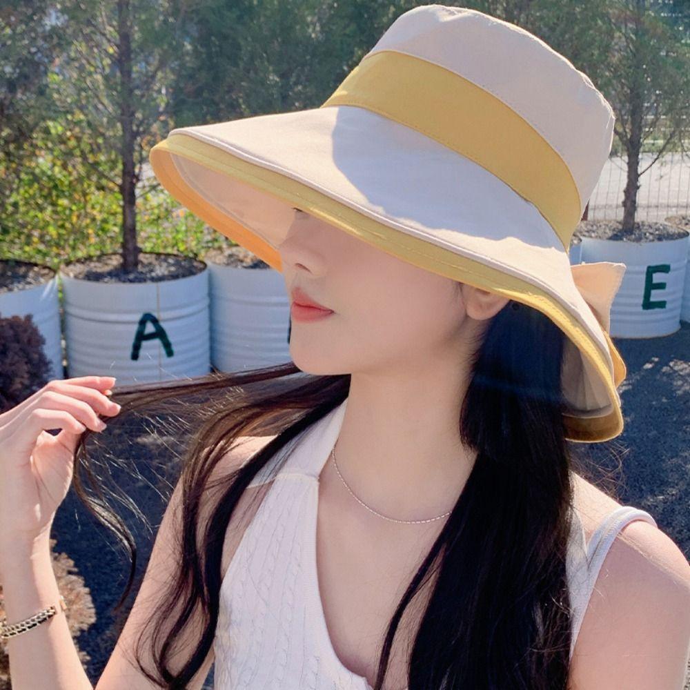 Korean Style Sunscreen Fisherman Hat Sun Protection Bow Bucket Hat Sweet Wide Brim Sun Hat Travel